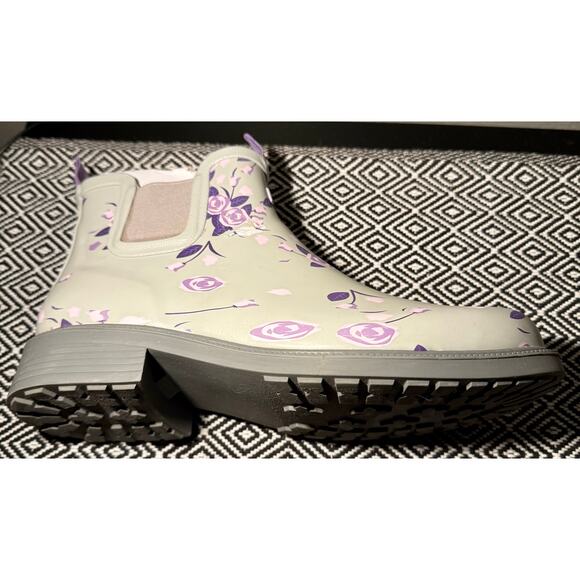 Gray Rubber & Purple JBU by JAMBU Chelsea Floral Pull On Ankle Rain Boots 8.5 M - Picture 9 of 13